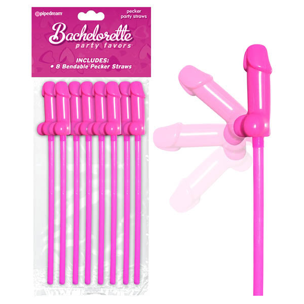 Bachelorette Party Favors Bendable Pecker Straws - Pink Dicky Straws - 8 Pack