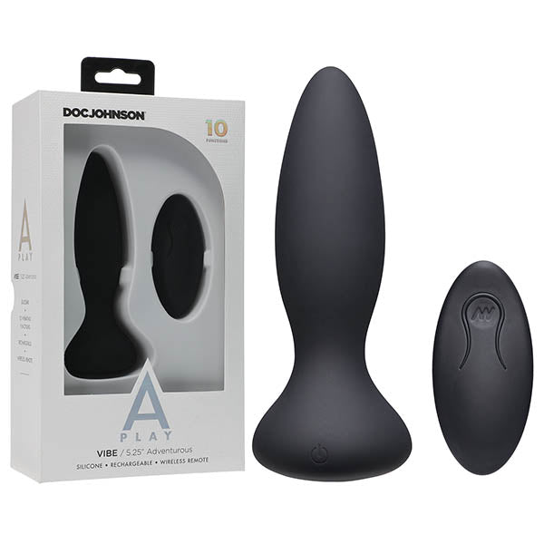 A-Play - Vibe - Adventurous - Rechargeable Silicone Anal Plug - Black USB Rechargeable Butt Plug with Remote