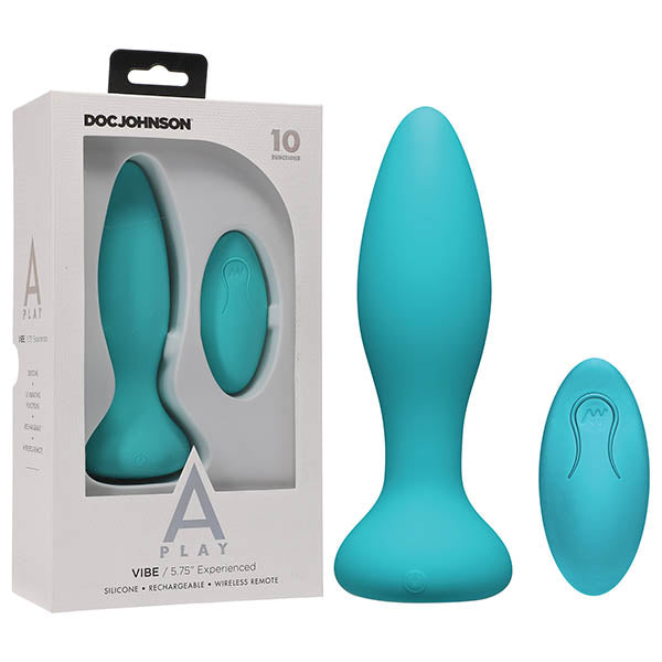 A-Play - Vibe - Experienced - Rechargeable Silicone Anal Plug - Teal USB Rechargeable Butt Plug with Remote