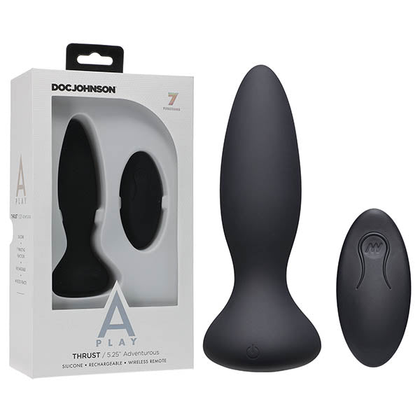 A-Play - Thrust - Adventurous - Rechargeable Silicone Anal Plug - Black USB Rechargeable Butt Plug with Remote