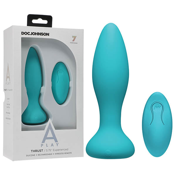A-Play - Thrust - Experienced - Rechargeable Silicone Anal Plug - Teal USB Rechargeable Butt Plug with Remote