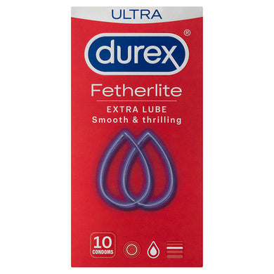 Durex Fetherlite Ultra Extra Lube Condoms - Extra Lubed Condoms - 10 Pack
