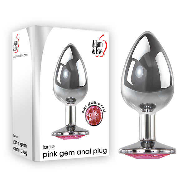 Adam & Eve Pink Gem Anal Plug - Large - Silver Large cm Metal Butt Plug with Pink Gem