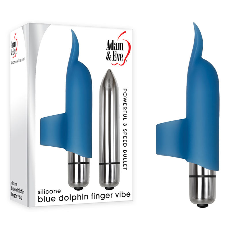 Adam & Eve Silicone Blue Dolphin Finger Vibe - Blue 10 cm Vibrating Finger Stimulator