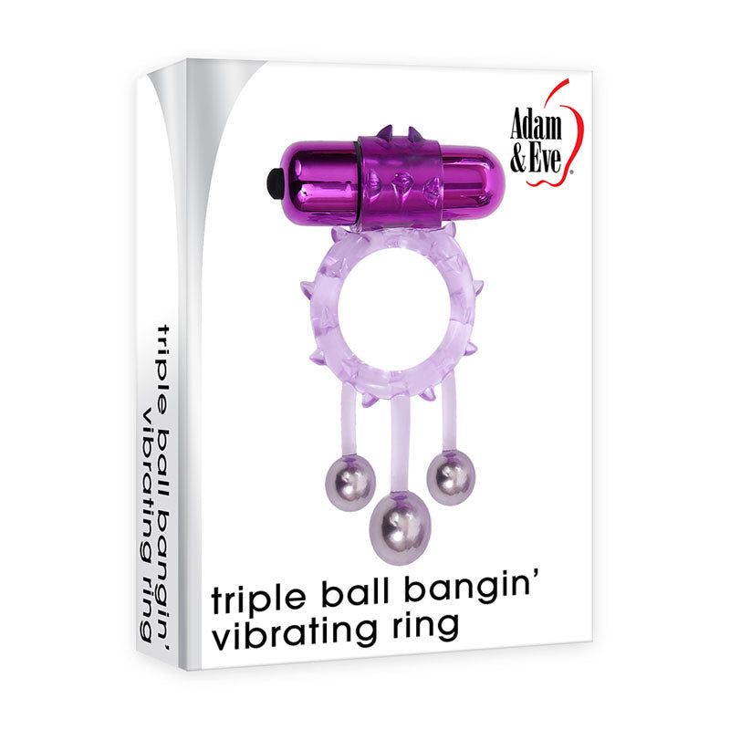 Adam & Eve Triple Ball Bangin Vibrating Ring - Purple Vibrating Cock Ring