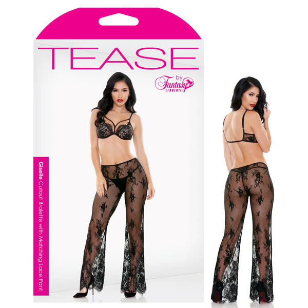 Tease Giselle Cutout Bralette with Matching Lace Pant - Black - L/XL Size