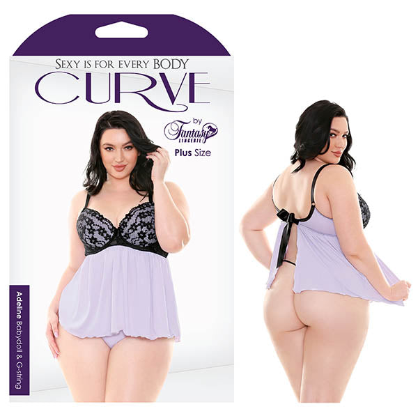 Curve Adeline Babydoll & G-String - Lilac Purple - 1X/2X Size Model