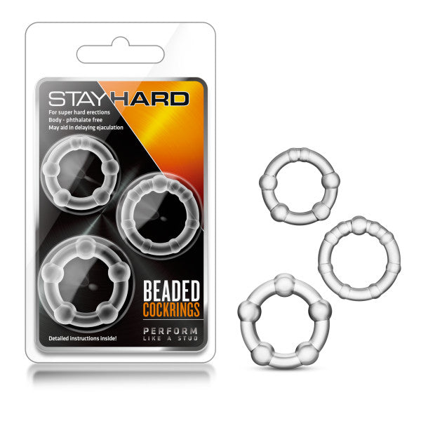 Stay Hard Beaded Cockrings - Clear Cock Rings - Set of 3 Sizes