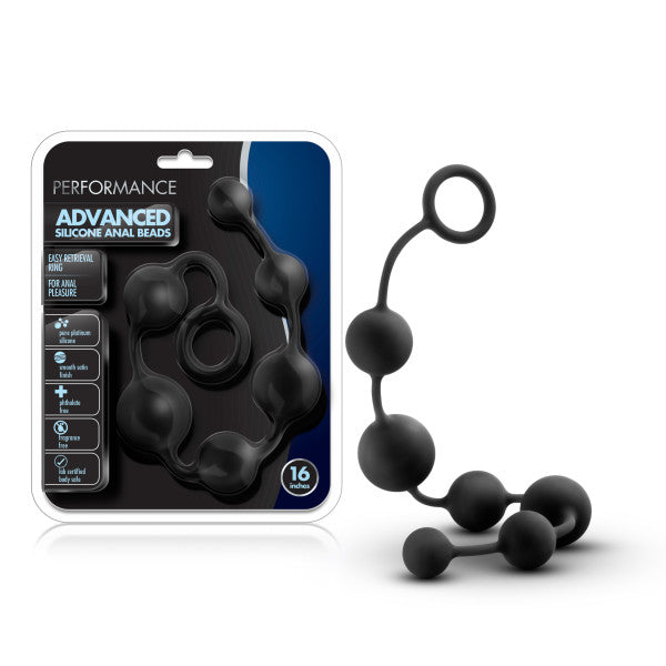 Performance 16'' Silicone Anal Beads - Black 40 cm Anal Beads