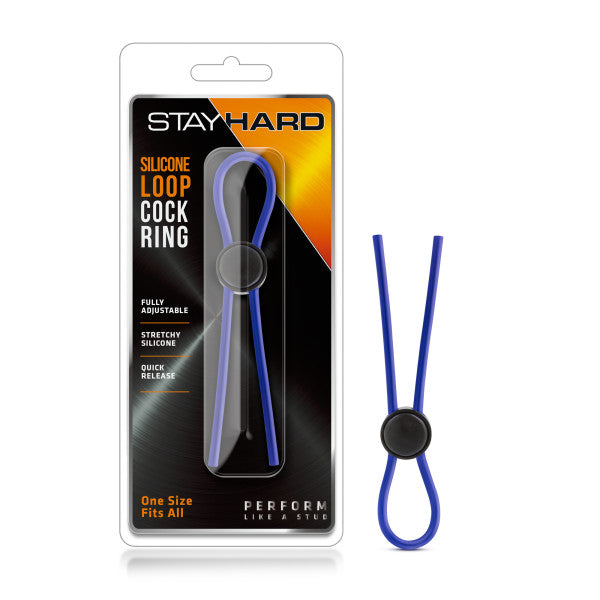 Stay Hard - Silicone Loop Cock Ring - Blue Adjustable Lasso Cock Ring