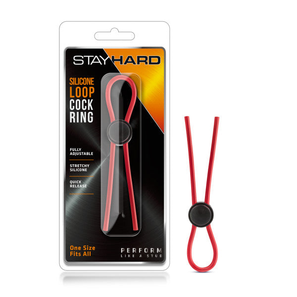 Stay Hard - Silicone Loop Cock Ring - Red Adjustable Lasso Cock Ring