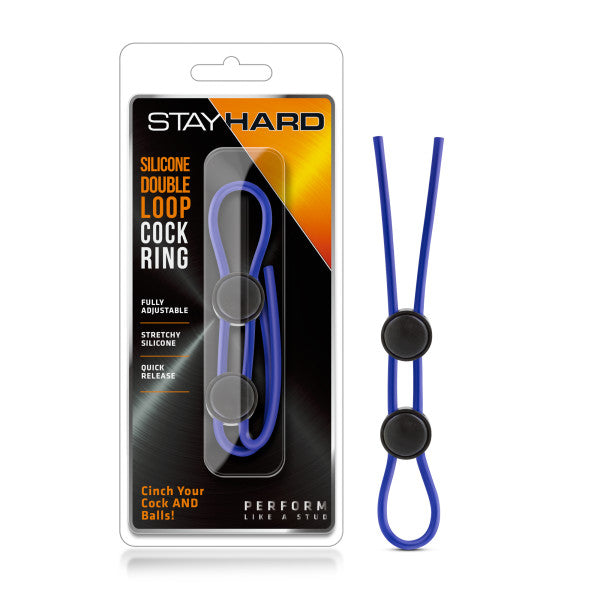 Stay Hard - Silicone Double Loop Cock Ring - Blue Adjustable Lasso Cock Ring