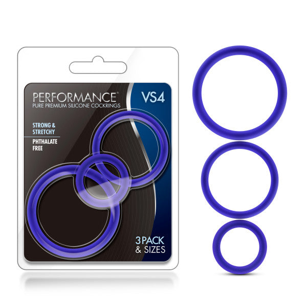 Performance VS4 Pure Premium Silicone Cockrings - Indigo Blue Cock Rings - Set of 3 Sizes