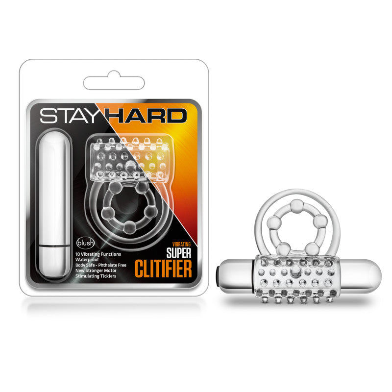 Stay Hard Vibrating Super Clitifier - Clear Vibrating Cock Ring