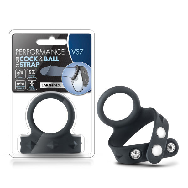 Performance VS7 Silicone Cock & Ball Strap - Black Cock Ring with Adjustable Ball Strap