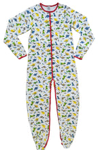 Load image into Gallery viewer, ABDL Rearz Dinosaur Adult Footed Jammies with a Red Trim Flat View
