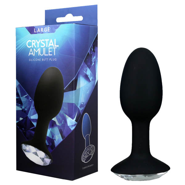 Crystal Amulet - Black Large Butt Plug with Jewel Bottom