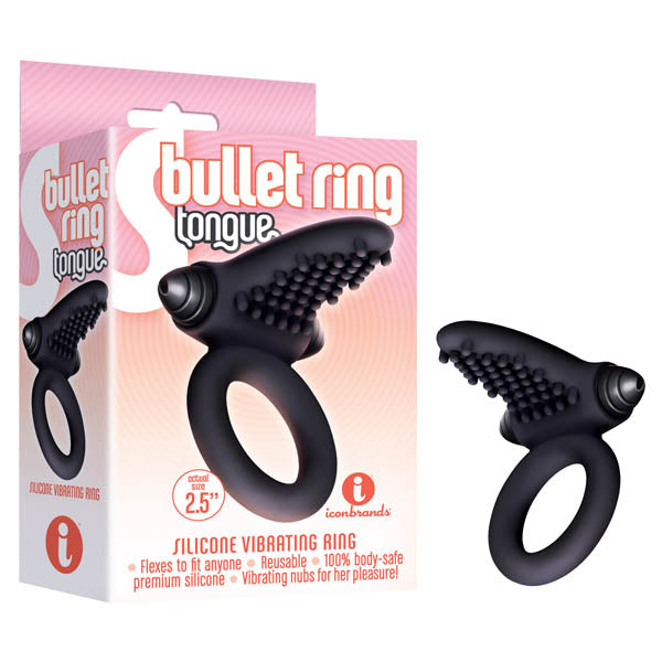 S-Bullet Ring - Tongue - Black Vibrating Cock Ring