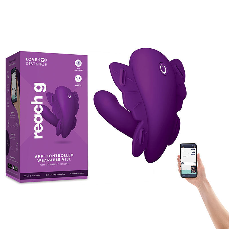 Love Distance REACH G - Purple Rechargeable Strap-On Stimulator with App Control