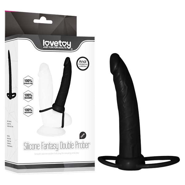 Anal Indulgence Collection Silicone Fantasy Double Prober - Black 15.2 cm (6'') Anal Dong & Cock Ring