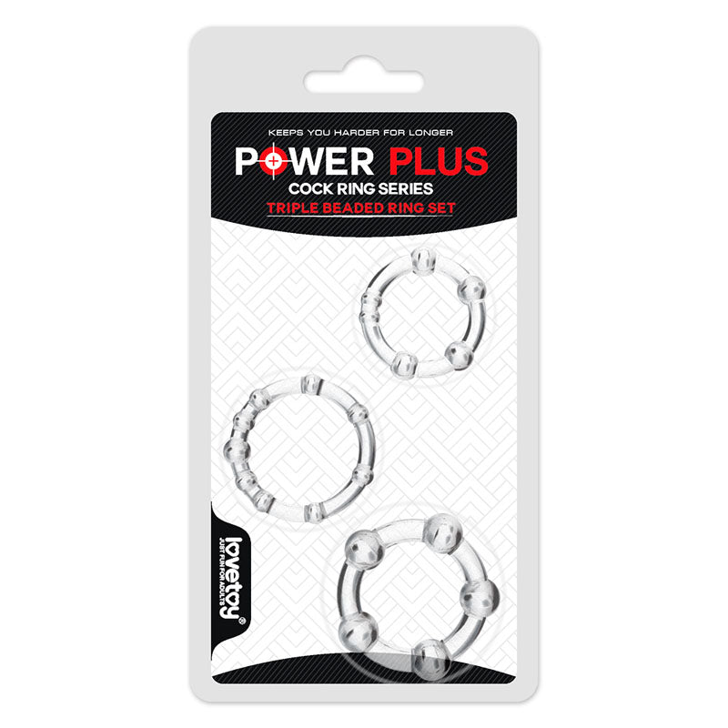 Power Plus Triple Beaded Ring Set - Clear Cock Rings - Set of 3