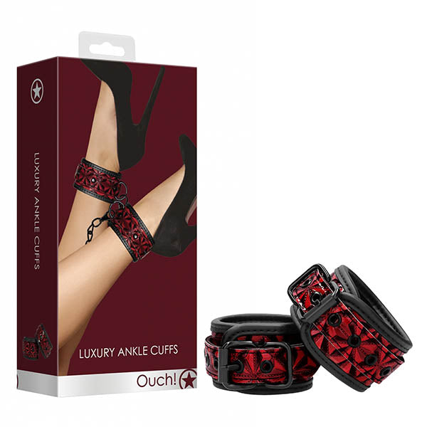 Ouch! Luxury Ankle Cuffs - Burgundy Restraints