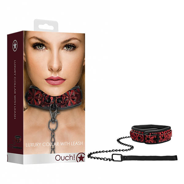 Ouch! Luxury Collar with Leash - Burgundy Restraint