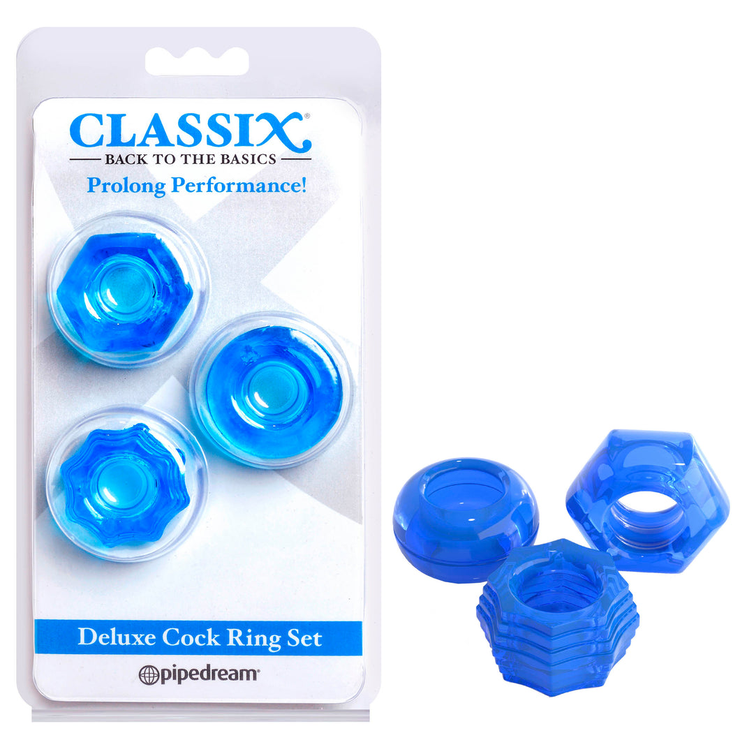 Classix Deluxe Cock Ring Set - Blue Cock Rings - Set of 2