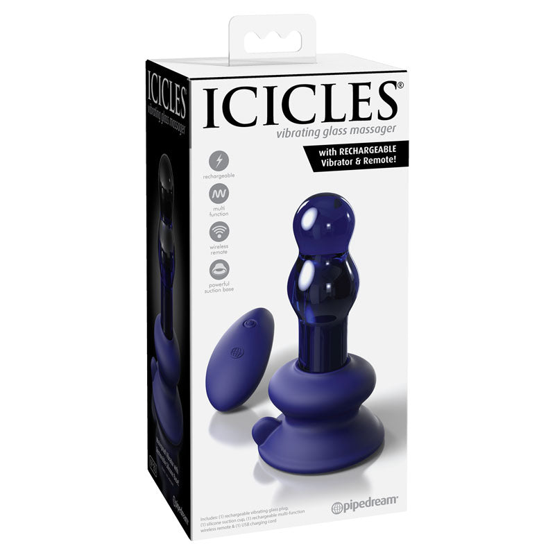 Icicles #83 - Blue Glass USB Rechargeable Vibrating Butt Plug with Remote