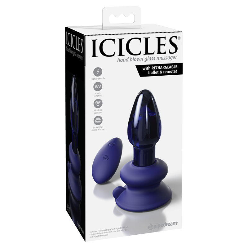 Icicles #85 - Blue Glass USB Rechargeable Vibrating Butt Plug with Remote