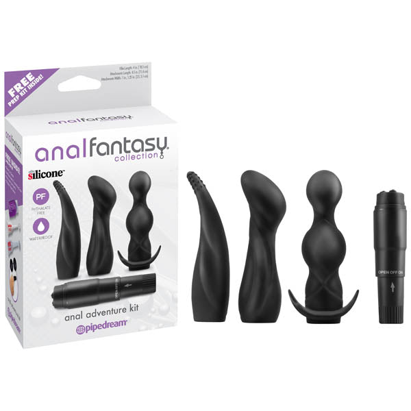 Anal Fantasy Collection Anal Adventure Kit - Black Vibrator with 3 Anal Sleeves