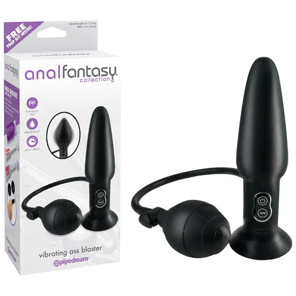 Anal Fantasy Collection Vibrating Ass Blaster - Black 10.1 cm (4'') Inflatable Vibrating Butt Plug