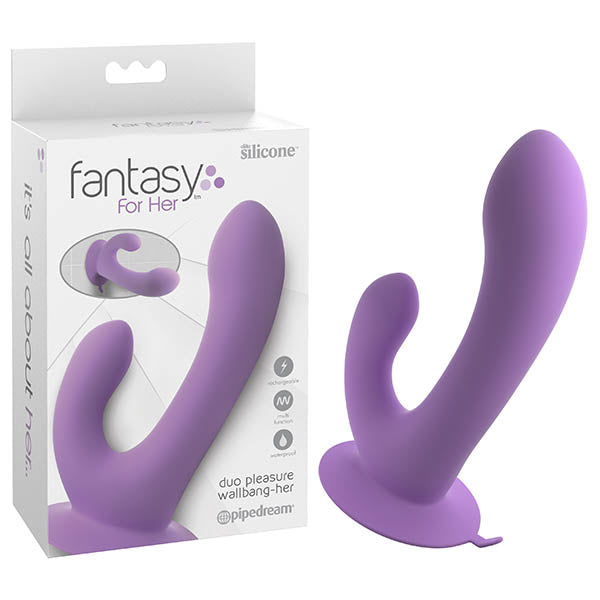 Fantasy For Her Duo Pleasure Wallbang-Her - Purple 17.5 cm (7'') USB Rechargable Rabbit Vibrator with Suction Base