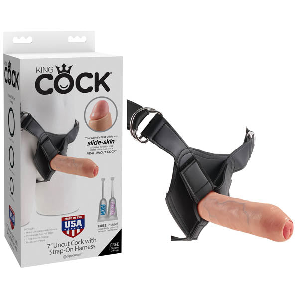 King Cock Strap-On Harness with 7'' Uncut Cock - Flesh 17.8 cm Strap-On