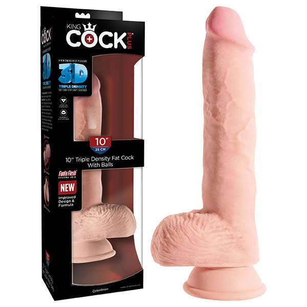 King Cock Plus 10'' Triple Density Fat Cock with Balls - Flesh 25 cm Thick Dong