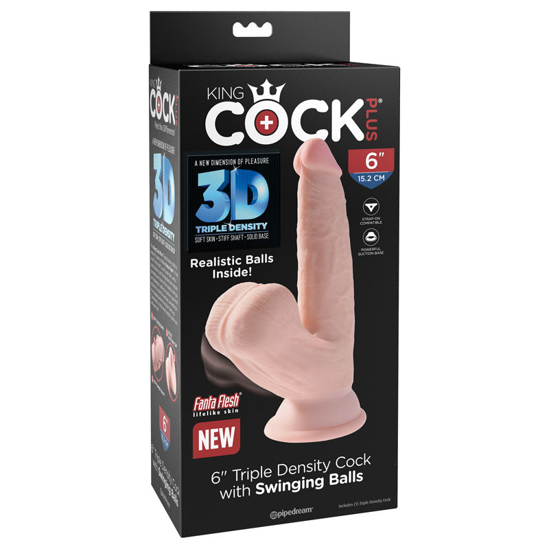 King Cock Plus 6'' 3D Cock with Swinging Balls - Flesh 15.2 cm Dong