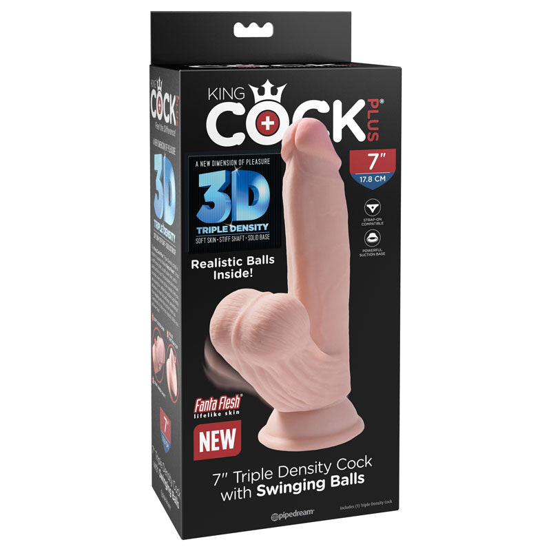 King Cock Plus 7'' 3D Cock with Swinging Balls - Flesh 17.8 cm Dong