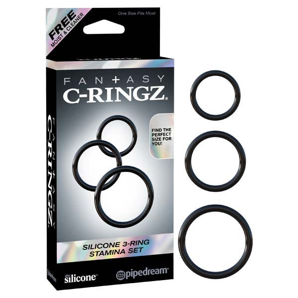 Fantasy C-Ringz Silicone 3-Ring Stamina Set - Black Cock Rings - Set of 3