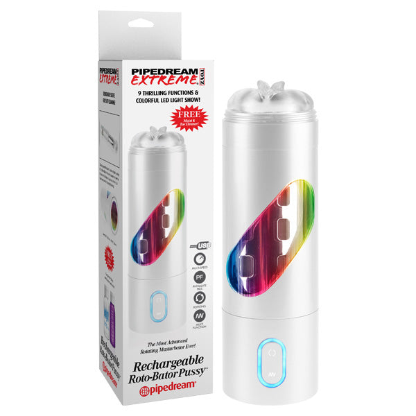 Pipedream Extreme Toyz Rechargeable Roto-bator Pussy - White USB Rechargeable Masturbator