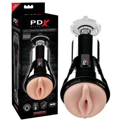 PDX Elite Cock Compressor Vibrating Stroker Flesh USB Rechargeable Vibrating Pussy Stroker with Suction Base Product Image