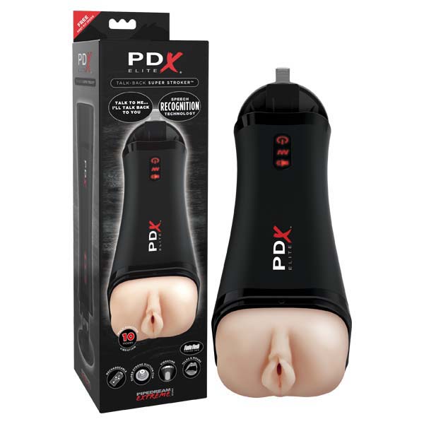 Pipedream Extreme Toyz Elite Talk-Back Super Stroker - Flesh USB Rechargeable Powered Masturbator with Sound Effects