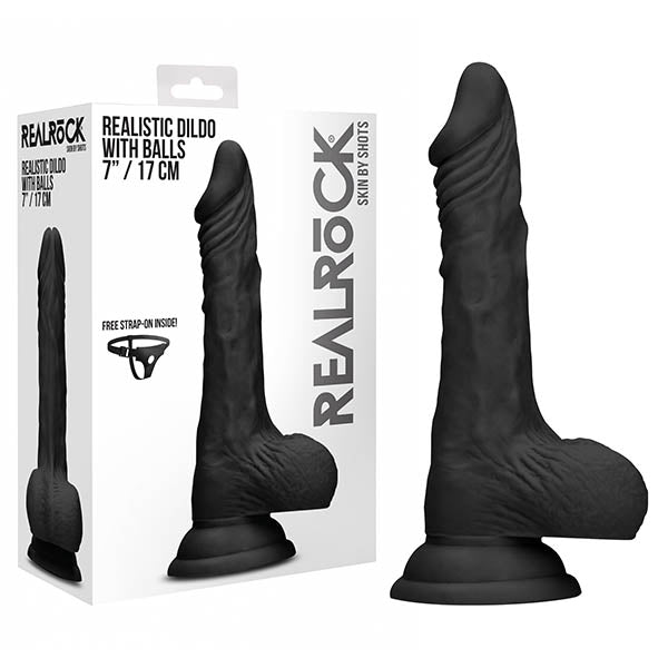 RealRock 7'' Realistic Dildo With Balls - Black 17.8 cm Dong