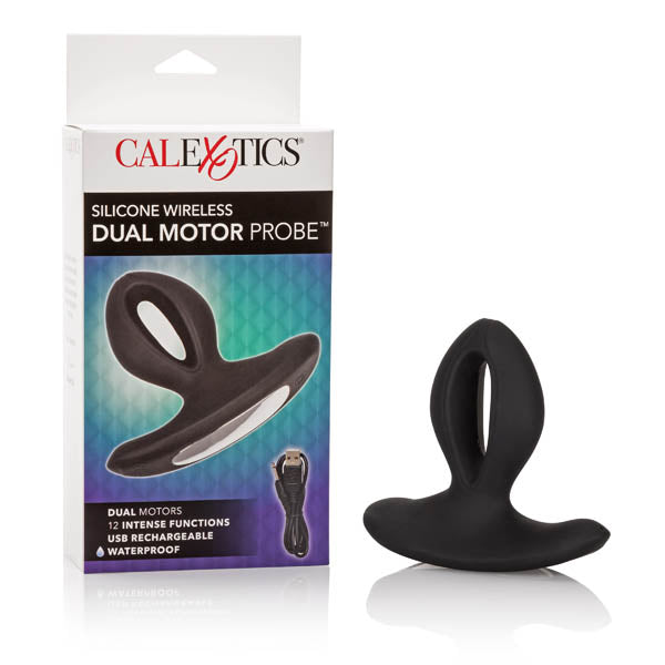 Silicone Wireless Dual Motor Probe - Black 7.5 cm (3'') USB Rechargeable Vibrating Anal Plug