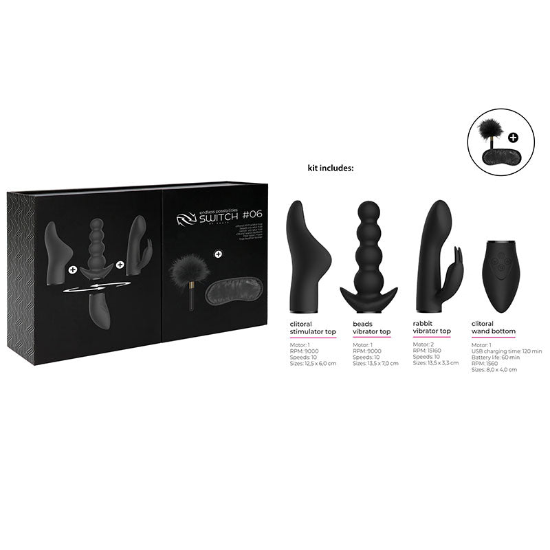 Switch Pleasure Kit #6 - Black 3-in-1 Rechargeable Interchangeable Toy Kit