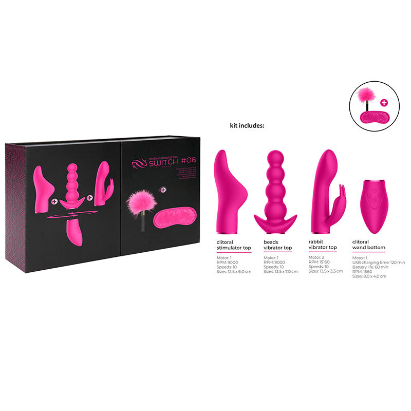 Switch Pleasure Kit #6 - Pink 3-in-1 Rechargeable Interchangeable Toy Kit
