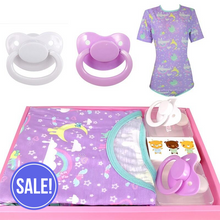 Load image into Gallery viewer, ABDL Unisex Onesie with 2x Pacifiers Set Display
