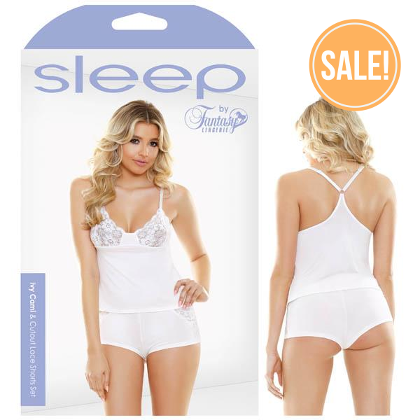 Sleep Ivy Cami & Cutout Lace Shorts Set - White - S/M Size Product View