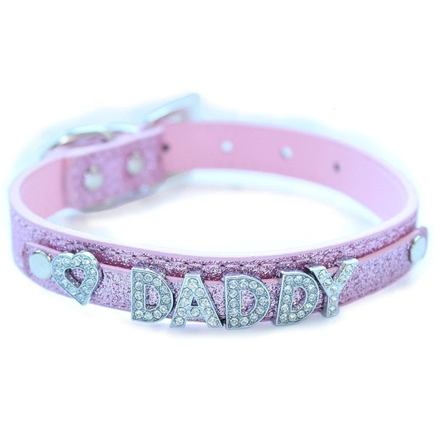 Daddy Dom DDLG - ABDL Leather Collar Pink